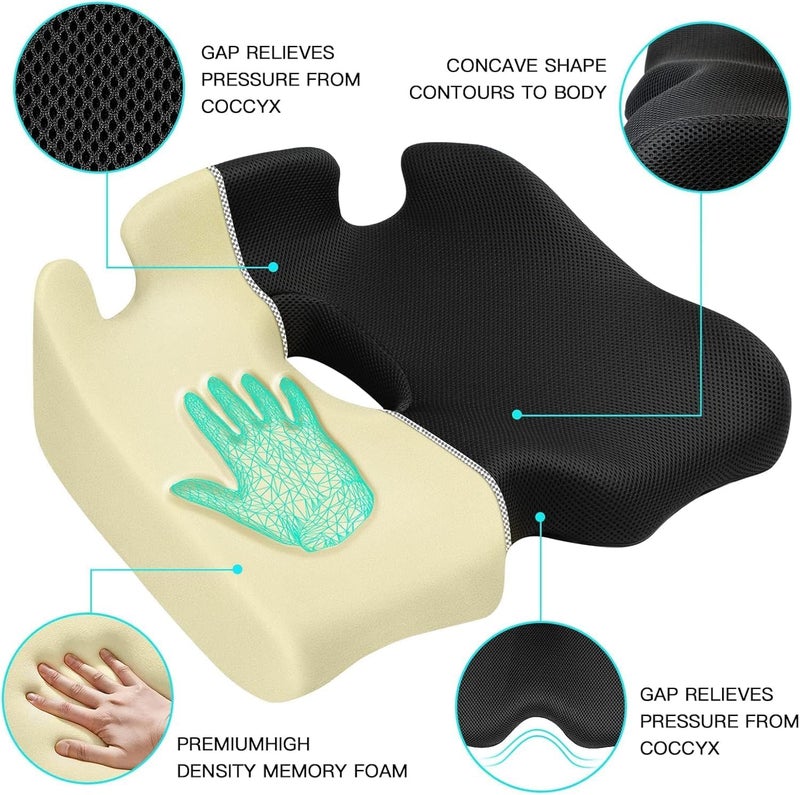 Benazcap X Large Memory Seat Cushion for Office Chair Pressure Relief Sciatica & Tailbone Pain Relief Memory Foam Firm Coccyx Pad for Long Sitting, for Office Chair, Gaming Chair and Car Seat Upgrade - Image 2